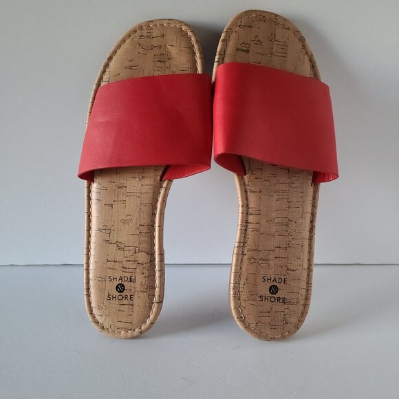 SHADE & SHORE TAN RED MINIMILIST SLIDE SANDAL |CORK -LIKE SOLE | SIZE 8 - Picture 1 of 4